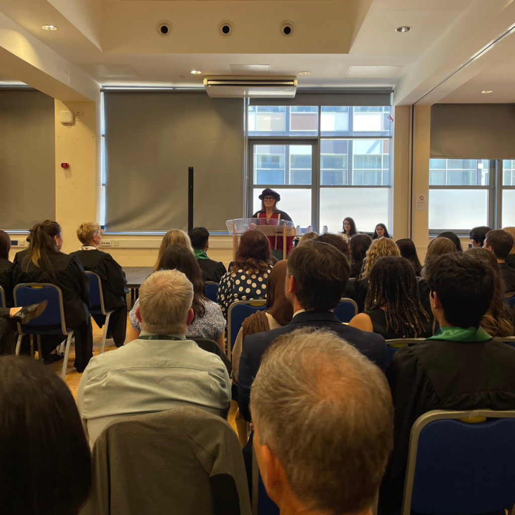 A picture of Dr Lorna Thomas giving her graduation speech